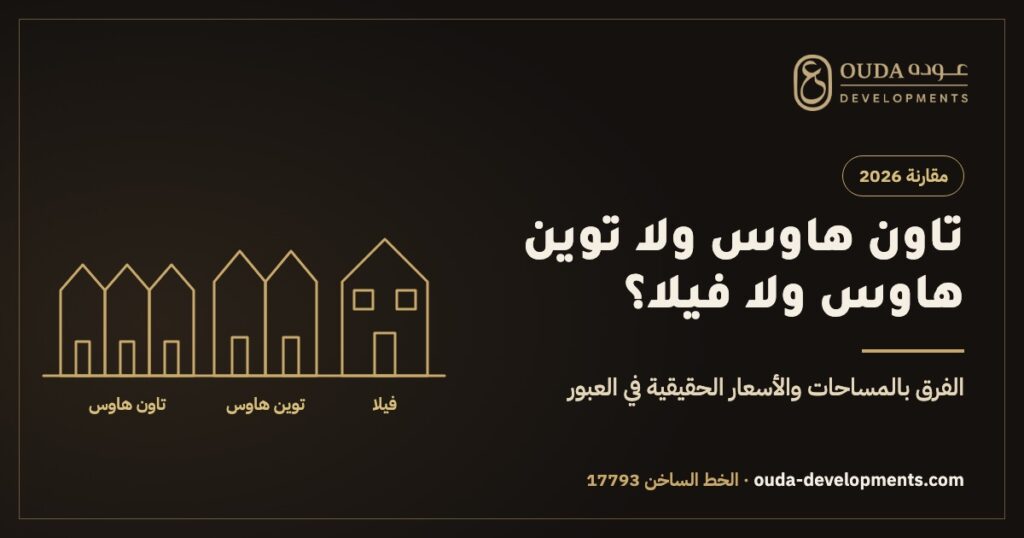 الفرق بين التاون هاوس والتوين هاوس والفيلا — مقارنة عوده للتطوير العقاري 2026